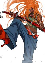 1girl dark-skinned_female dark_skin katana lips pants sosomon sword tagme weapon