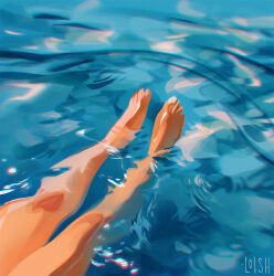 1girl artist_name commentary english_commentary floating leg_focus loish lower_body original painterly solo water