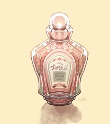 Rule 34 | bottle, commentary request, cosmetics, highres, no humans, object focus, original, perfume bottle, signature, simple background, still life, yamabuki (haruirokerria), yellow background