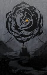 abstract black_theme book eyelashes grey_hair highres hololive hololive_english lectern nebradisk open_book open_mouth shiori_novella skull spot_color tagme virtual_youtuber yellow_eyes
