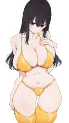 1girl absurdres alice_gear_aegis bikini black_hair breasts gold_bikini gold_thighhighs highres kagome_misaki long_hair nanami_yotsuya swimsuit