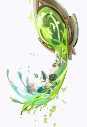 Rule 34 | 1boy, alhaitham (genshin impact), aqua eyes, bai zhong, book, gem, genshin impact, green gemstone, green shirt, grey hair, highres, holding, holding book, male focus, parted lips, sandals, shirt, short hair, short sleeves, shorts, solo, white background