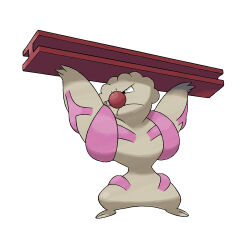arms_up artist_request closed_mouth full_body gen_5_pokemon gurdurr holding muscular nintendo official_art pokemon pokemon_(creature) pokemon_bw pokemon_focus red_nose simple_background solo standing steel_beam third-party_source v-shaped_eyes veins white_background