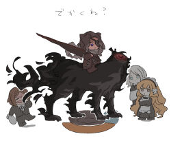 1boy 3girls apron black_dress black_pants blue_eyes bow brown_coat brown_hair brown_pants brown_suit chain closed_eyes coat decapitation dress eyepatch faust_(project_moon) formal_clothes frills gameplay_mechanics grey_hair hair_bow headband heathcliff_(project_moon) horse ishmael_(project_moon) limbus_company long_hair maid maid_apron maid_headdress multiple_girls neck_ribbon orange_hair outis_(project_moon) pants project_moon purple_eyes ribbon scar sijo_nm suit sword towel weapon wuthering_heights_(identity)_(project_moon) yellow_eyes