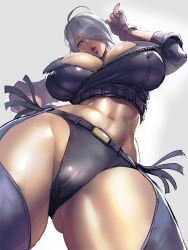 Rule 34 | abs, angel (kof), ass, breasts, cameltoe, contrapposto, duplicate, from below, huge ass, huge breasts, jacket, kisuu, looking down, muscular, muscular female, non-web source, pixel-perfect duplicate, the king of fighters, thick lips, toned, toned female, white hair