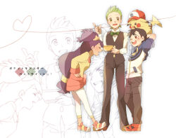 1girl 2boys 3725008 ash_ketchum black_hair black_vest bow brown_eyes cilan_(pokemon) closed_eyes facial_mark full_body gen_1_pokemon green_bow green_hair hair_ornament heart holding iris_(pokemon) jacket long_hair multiple_boys nintendo open_mouth pikachu pokemon pokemon_(anime) pokemon_(creature) pokemon_bw_(anime) purple_hair simple_background smile standing very_long_hair vest white_background zipper