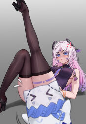 Rule 34 | 1girl, absurdres, black leotard, black thighhighs, blocking, blue eyes, blunt bangs, blush, bracelet, braid, braided bangs, breasts, citlali (genshin impact), cleavage, cleavage cutout, closed mouth, clothing cutout, colored eyelashes, doll, facial mark, genshin impact, grabbing own ass, grey background, hair ornament, heattech leotard, high heels, highleg, highleg leotard, highres, jewelry, joonibell, large breasts, leg up, leotard, long hair, looking at viewer, lying, necktie, on back, pink hair, purple necktie, sideboob, simple background, sleeveless, sleeveless turtleneck, sleeveless turtleneck leotard, solo, thigh marking, thighhighs, thighs, turtleneck, very long hair, white background