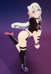 1boy 3d animated animated_gif ass choker erection fire_emblem fire_emblem_engage hair_ribbon high_heels large_penis large_testicles long_socks male_focus nintendo penis ribbon rosado_(fire_emblem) rotating_shot shirt solo tagme testicles thighhighs thong video wallimog