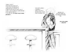 1boy 1girl aarokira cloud_strife counter couple crying english_text final_fantasy final_fantasy_vii gloves greyscale hetero highres hug monochrome stool tears tifa_lockhart