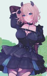 1girl absurdres animal_ears black_pantyhose brown_hair elbow_gloves fingerless_gloves gloves green_eyes highres indie_virtual_youtuber kokomi_(aniesuakkaman) looking_at_viewer nimi_nightmare pantyhose round_collar solo tapir_ears tapir_girl torn_clothes torn_pantyhose virtual_youtuber