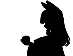 Rule 34 | apple, bad apple!!, food, fruit, greyscale, hakurei reimu, highres, holding, holding food, holding fruit, monochrome, nanaii desu, nipples, parody