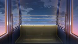 cloud cloudy_sky dark ferris_wheel_interior glowing highres night no_humans non-web_source official_art orange_light our_life:_beginnings_and_always outdoors railing scenery shadow sky window