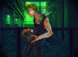 1boy bandages blonde_hair bug controller fence fly bug mechanical noricopo_(nori0w0) original remote_control scar smile tank_top