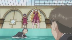 animated animated_gif black_hair blonde_hair blush bow brown_eyes brown_hair butler drill_hair glasses hino_akiharu ladies_versus_butlers! pool saikyou_tomomi saliva scar school_uniform screencap sernia_iori_flameheart surprised todoroki_shingo water waving wet