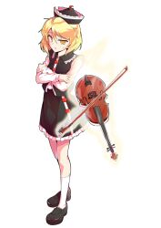 1girl alphes_(style) black_hat black_shoes black_skirt blonde_hair bow_(music) closed_mouth collared_shirt commentary_request crescent dairi frilled_hat frilled_shirt_collar frilled_skirt frills full_body hair_between_eyes hat instrument large_variant_set loafers long_sleeves lunasa_prismriver no_pupils parody shirt shoes short_hair skirt socks solo standing style_parody tachi-e touhou transparent_background undershirt variant_set violin white_shirt white_socks