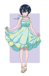 1girl amate_yuzuriha aqua_eyes black_hair breasts closed_mouth clothes_lift dress dress_lift gundam gundam_gquuuuuux highres holding kousuke0912 looking_at_viewer short_hair sleeveless solo