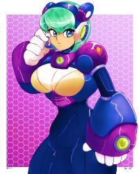 Rule 34 | 1girl, android, blue hair, breasts, jakovs, large breasts, luna (mega man), mega man (series), mega man maverick hunter x, mega man x (series), short hair