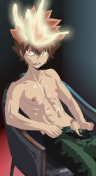 Rule 34 | 1boy, abs, brown hair, chair, cum, cum on body, highres, katekyo hitman reborn!, male focus, penis, sawada tsunayoshi, sexyanimes