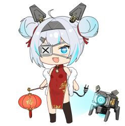 artist_request black_socks china_dress chinese_clothes dinergate_(girls&#039;_frontline) double_bun dress eyepatch girls&#039;_frontline girls&#039;_frontline_2:_exilium hair_bun headgear kneehighs mo_(girls&#039;_frontline_2) official_art socks