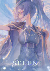 Rule 34 | 1girl, armpits, betabeet, black hat, black jacket, blue hair, blue shirt, blue skirt, fangs, feathered wings, hand on own hip, hat, highres, jacket, jacket on shoulders, long hair, nijisanji, nijisanji en, open mouth, pink eyes, plaid clothes, plaid skirt, pointing, sailor hat, selen tatsuki, shirt, sidelocks, skirt, sleeveless, twintails, very long hair, virtual youtuber, wings
