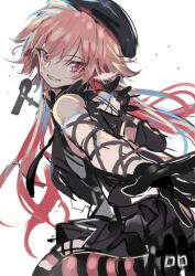 1girl black_gloves gloves idolmaster idolmaster_cinderella_girls long_hair ninomiya_asuka open_mouth pink_eyes pink_hair ran_(bukeranwu) socks white_background