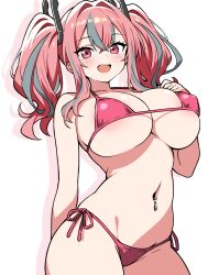 1girl :d azur_lane bikini breasts bremerton_(azur_lane) commentary_request ecgg_(tsuji418477) grey_hair highres large_breasts looking_at_viewer multicolored_hair open_mouth pink_eyes pink_hair red_bikini side-tie_bikini_bottom smile solo swimsuit two-tone_hair