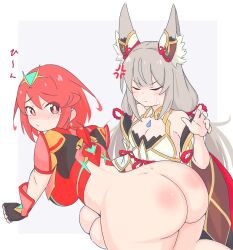 ass ass_smack curvy highres huge_ass nia_(xenoblade) plump pyra_(xenoblade) spanked spanking uncool_mochi xenoblade_chronicles_(series) xenoblade_chronicles_2