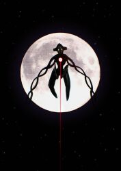 absurdres alien black_sky commentary crain1art deoxys deoxys_(normal) full_moon gen_3_pokemon glowing glowing_eyes highres hole_in_chest hole_on_body moon mythical_pokemon night night_sky nintendo no_mouth outstretched_arms pokemon pokemon_(creature) pokemon_focus sky star_(sky) starry_sky straight-on