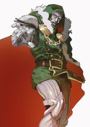 1boy armor blood doctor_doom fantastic_four full_armor helmet highres hood looking_at_viewer male_focus marvel marvel_tokon:_fighting_souls mask solo white_background