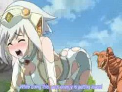 1girl all_fours animated animated_gif ass blush butt_crack crawling closed_eyes koharuno_silk looking_at_viewer looking_back lowres monster open_mouth outdoors silver_hair sky subtitled tree ultimate_girl water