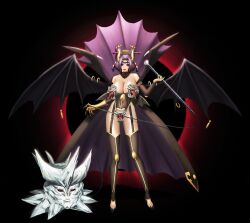 absurdres ball_and_chain_(weapon) blastmon demon demon_girl digimon digimon_(creature) evilmon flail gattai_lilithmon highres horns lilithmon red_eyes weapon wings