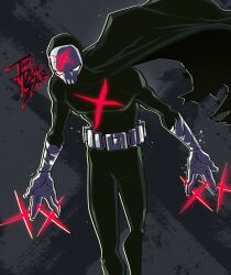 Rule 34 | 1boy, absurdres, black bodysuit, black cape, bodysuit, cape, costume, dc comics, gloves, highres, male focus, mask, red x (teen titans), signature, teen titans, thatdudesaur