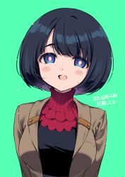 1girl bowl_cut green_background gundam gundam_gquuuuuux highres nikyuppa no_sclera shiiko_sugai solo