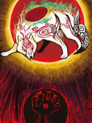 amaterasu_(ookami) animal animal_focus black_eyes claw_pose closed_mouth full_body hand_eye moiko no_humans ookami_(game) reflector_(ookami) solo white_wolf wolf