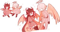 1boy 1girl angel angel_wings aryll_(marbles) brother_and_sister demon_girl demon_horns funamusea genderswap genderswap_(ftm) genderswap_(mtf) haiiro_teien halo horns igls_unth ivlis_(funamusea) military_uniform pink_theme siblings wings