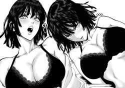 ... 1girl ? absurdres bra breasts fubuki_(one-punch_man) greyscale highres lace lace-trimmed_bra lace_trim large_breasts looking_at_viewer monochrome mostlybluewyatt multiple_views one-punch_man open_mouth teeth underwear