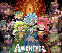6+girls amphibia anne_boonchuy blue_eyes blue_hair character_request closed_eyes colored_skin commentary_request copyright_name everyone green_eyes green_hair green_skin highres hopediah_plantar ku_260211 looking_at_viewer looking_up marcy_wu multiple_girls one_eye_closed pink_eyes pink_hair pink_skin polly_plantar sasha_waybright smile sprig_plantar the_core_(amphibia) wally_(amphibia) yellow_skin