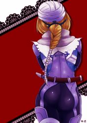 1girl absurdres artist_request ass bad_id bad_pixiv_id blonde_hair bodysuit braid female_focus highres long_hair nintendo ponytail sheik solo standing super_smash_bros. surcoat the_legend_of_zelda the_legend_of_zelda:_ocarina_of_time turban