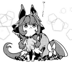 :&lt; animalization commentary creature ear_covers ear_ornament gentildonna_(umamusume) greyscale highres hooves horse_tail long_hair monochrome no_humans sidelocks sparkle_background tail takatsuki_nato translation_request umamusume