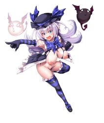 1girl 2others :3 absurdres asahi bat_wings black_panties blue_eyes blush bouncing_breasts breasts breasts_out creature curvy fang fangs female_focus full_body gloves hat highres huge_breasts jumping kuro_(taimanin_series) lilith-soft long_hair looking_at_viewer micro_panties miriam_(taimanin_asagi) moaning multiple_others navel nipples open_mouth panties pet pointy_ears puffy_nipples revealing_clothes shiny_skin shiro_(taimanin_series) solo taimanin_(series) taimanin_rpgx thong torn_clothes torn_panties underwear wardrobe_malfunction white_hair wide_hips wings