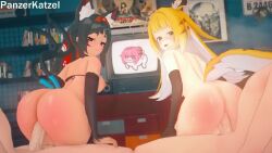 2boys 2girls 3d animal_ear_fluff animal_ears animated artist_name ass black_hair blonde_hair blush bouncing_ass breasts cat_ears cat_girl cat_tail colored_inner_hair detached_sleeves geministarsign girl_on_top group_sex hetero indoors ju_fufu koikatsu_(medium) large_breasts looking_at_viewer moaning multicolored_hair multiple_boys multiple_girls multiple_tails nekomiya_mana nipples nude open_mouth opennsfwsp panzerkatzel penis reverse_cowgirl_position sound straddling tagme tail television tiger_ears tiger_girl tiger_tail two_tails uncensored vaginal video white_hair zenless_zone_zero