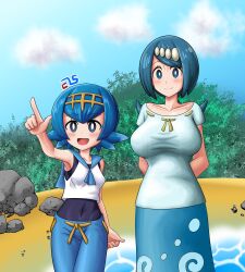 2girls breasts els_(ljhlee12) lana&#039;s_mother_(pokemon) lana_(pokemon) large_breasts multiple_girls nintendo pokemon pokemon_(anime) pokemon_sm_(anime)