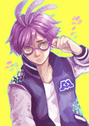 Rule 34 | 1boy, ao-tsuyu, glasses, hair over one eye, male focus, monster, monsters inc., monsters university, personification, purple hair, randall boggs, sharp teeth, short hair, slit pupils, sweater, tagme, teeth