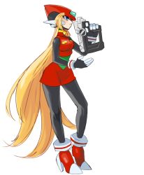 1girl android armor bliss_zero_(mega_man) blonde_hair boots capcom female_focus gender_request genderswap genderswap_(mtf) gloves helmet high_heel_boots high_heels long_hair mega_man_(series) mega_man_zero_(series) midnight_bliss solo yuriyuri_(ccc) zero(z)_(mega_man) zero_(mega_man)