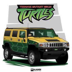 artist_name benjamin_(user_scjv3278) car highres hummer hummer_h2 logo motor_vehicle no_humans radio_antenna shadow sports_utility_vehicle teenage_mutant_ninja_turtles vehicle_focus yellow_car