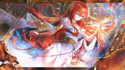 Rule 34 | 1girl, absurdres, ancient greek clothes, blue eyes, breasts, commentary request, cross-shaped pupils, dress, gold armlet, greco-roman clothes, highres, hokkul, honkai: star rail, honkai (series), laurel crown, long hair, medium breasts, pointy ears, red hair, red nails, smile, solo, symbol-shaped pupils, thigh strap, thighs, tribios (honkai: star rail), very long hair, white dress