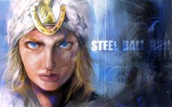 1boy absurdres blonde_hair blue_background blue_eyes close-up dixie_cup_hat english_text fibonacci_sequence gradient_background hat highres hood horseshoe horseshoe_hat_ornament horseshoe_ornament johnny_joestar jojo_no_kimyou_na_bouken lips male_focus medium_hair military_hat painterly solo star_(symbol) star_print steel_ball_run xa8uofivf2mcart