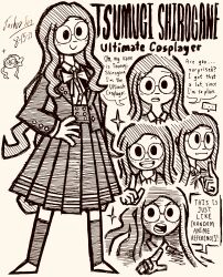 ... 1girl absurdres bow character_name closed_mouth collared_shirt danganronpa_(series) danganronpa_v3:_killing_harmony dated doodle_inset english_text eyelashes full_body glasses greyscale hand_on_own_hip hatching_(texture) highres index_finger_raised jacket josh-s26 long_hair long_sleeves monochrome multiple_views open_clothes open_jacket open_mouth round_eyewear shirogane_tsumugi shirt signature simple_background skirt smile speech_bubble standing teeth upper_teeth_only white_background