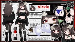 1girl ahoge animal animal_on_head asymmetrical_legwear bags_under_eyes bandaid bandaid_on_arm bandaid_on_cheek bandaid_on_face bandaid_on_hand bandaid_on_leg black_boots black_jacket black_nails black_shirt black_skirt blue_panties blue_screen_of_death boots brown_hair bug cable cable_tail character_name character_profile chibi chibi_inset choker circuit_board closed_mouth color_guide cropped_shirt death&#039;s_head_hawkmoth ear_piercing electric_plug electric_plug_tail fishnet_pantyhose fishnets garter_straps ghost hair_intakes heart heart_necklace highres insect jacket jewelry long_hair long_sleeves looking_at_viewer luna_moth mechanical_tail midriff miniskirt moth multiple_views nail_polish navel necklace off_shoulder on_head one_eye_closed open_clothes open_jacket original panties pantyhose piercing platform_boots red_eyes reference_sheet shirt silk_moth single_leg_pantyhose single_thighhigh skirt sleeves_past_wrists spaghetti_strap spiked_choker spikes striped_clothes striped_thighhighs tail thighhighs underwear uneven_legwear vickie_(cryingrobot) vickie_(cryingrobot)_(character) window_(computing) you_are_an_idiot_(virus)