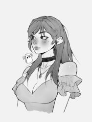 1girl absurdres blush breasts chaotic_spellkasper choker cleavage cleavage_cutout cleavage_window clothing_cutout collarbone curvy dress ear_piercing earrings eyebrows eyelashes eyeliner facial_mark female_focus floral_dress goth_fashion hair_between_eyes highres image_sample jewelry large_breasts lineart lips lipstick long_hair makeup messy_hair neck necklace piercing revealing_clothes sketch sleeveless sleeveless_dress solo spellkasper twitter twitter_sample twitter_username